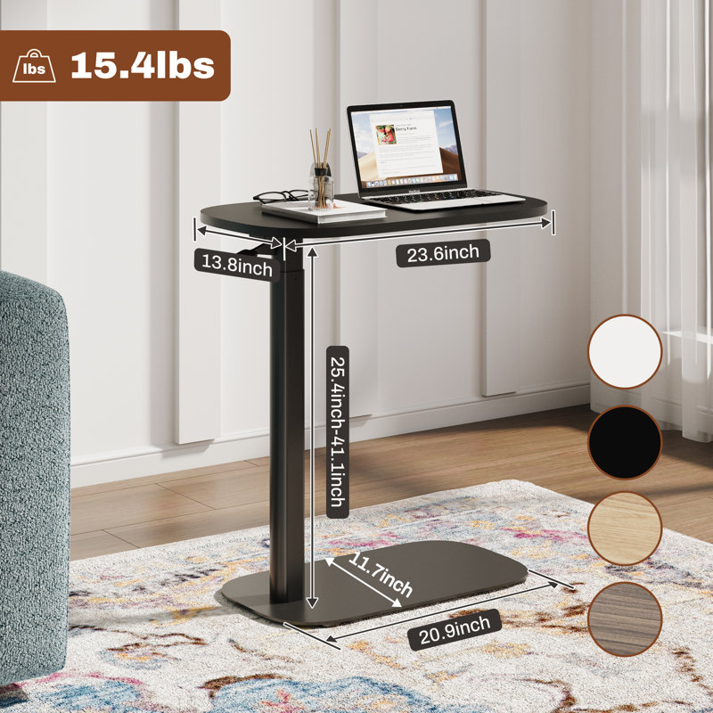 Table de chevet ajustable pneumatique pour ordinateur portable à hauteur réglable avec plateau, Noir