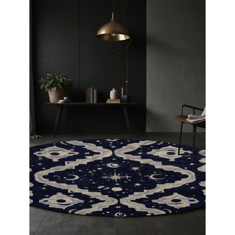 Machine Washable Gray Area Rug, Round 5'