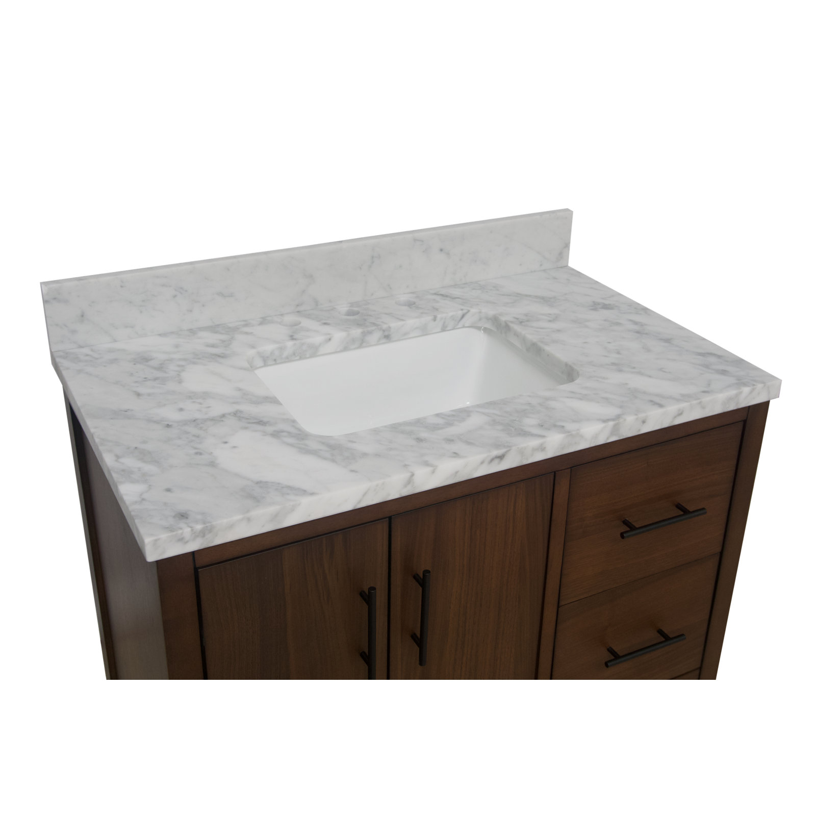 Kiara 36'' Single Bathroom Vanity, Carrara Marble, Walnut