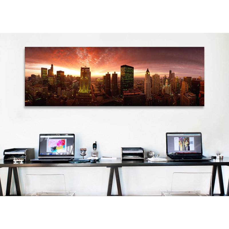 «Panoramic Sunset Cityscape Chicago IL USA» par Panoramic Images - Impression sur toile tendue sur châssis, Toile tendue