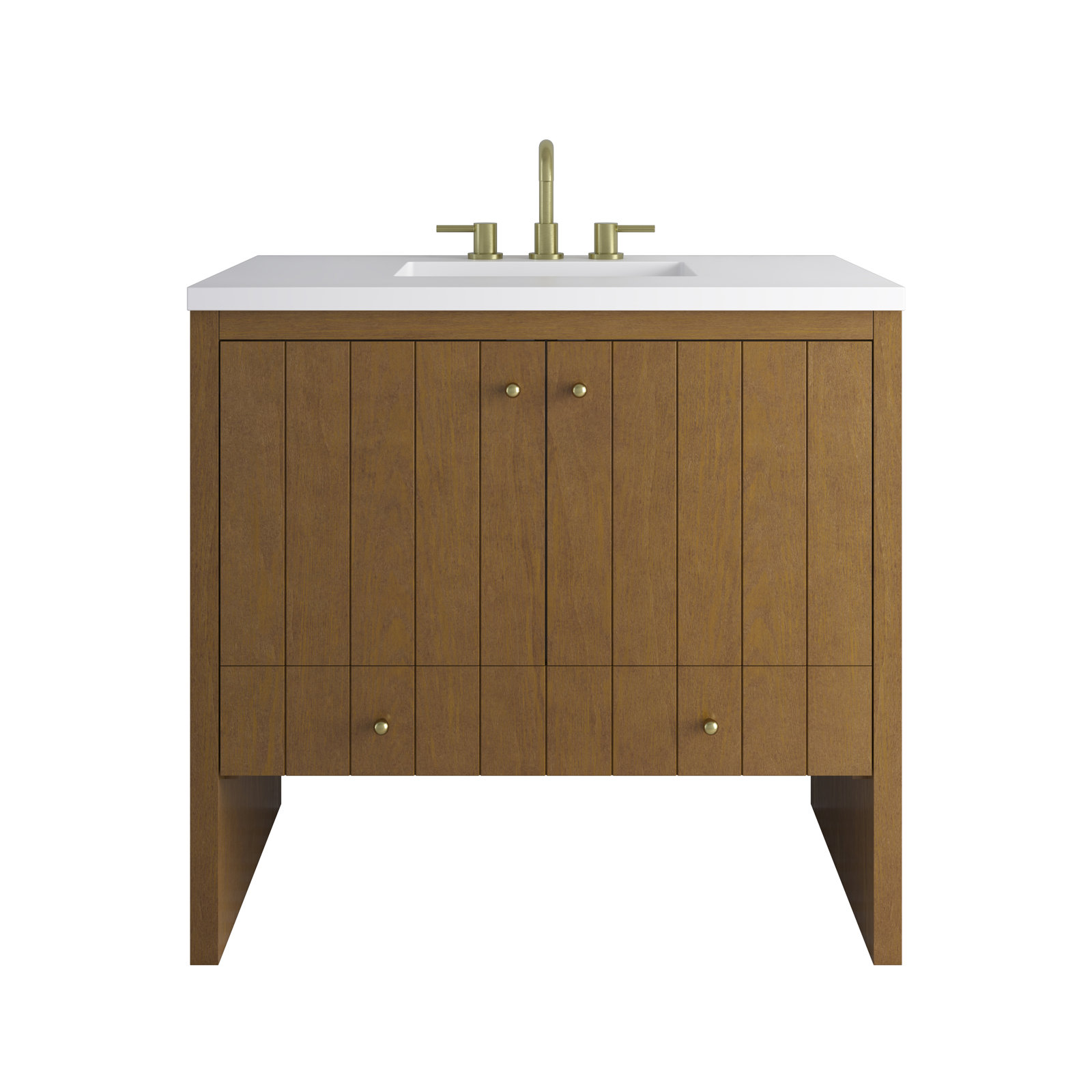 Hudson 36'' Single Bathroom Vanity, White Zeus, 8" Widespread, Honey Oak