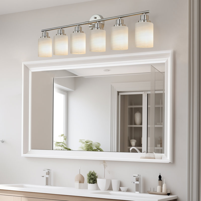 Éclairage pour meuble-lavabo moderne de 39 po en nickel brossé 39 po (ampoule non incluse), Six lumières, Nickel brossé