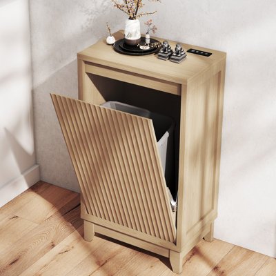  13 Gallons Tilt Out Trash Can Cabinet With Deodorizing & Negative Ion , Burlywood