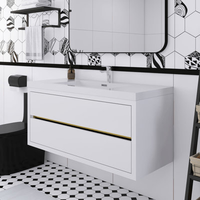 48" Wall-Mounted Bathroom Vanity With Stone Resin Countertop And Soft Close Drawers