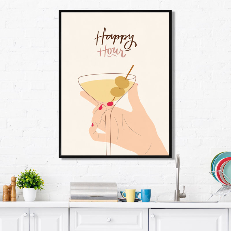 Happy Hour Martini - Art mural cocktails, Cadre flottant noir, H 44 po x l 34 po