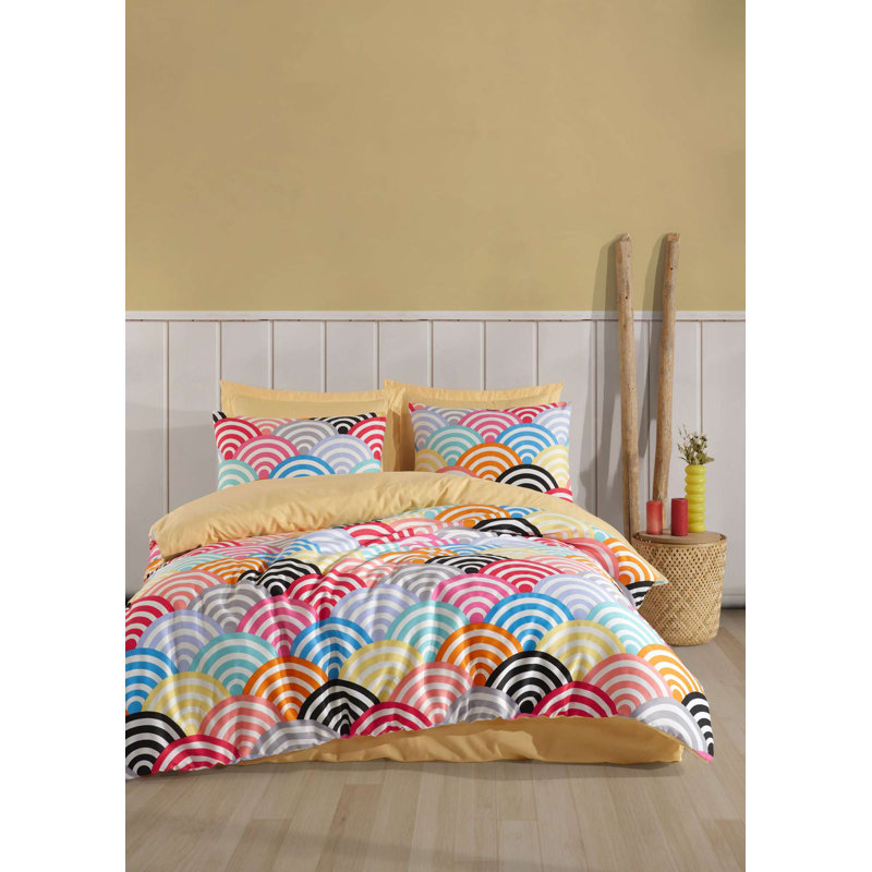 Quilt Cover Set, Multicolor Geometric, Full / Double Duvet Cover + 1 Standard Pillowcase