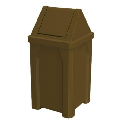 Sturdy Essentials 32 Gallon Square 100% Recycled Plastic Heavy Duty Outdoor Commercial Trash Can With Swing Top Lid | Great For Schools And Businesses - Brown