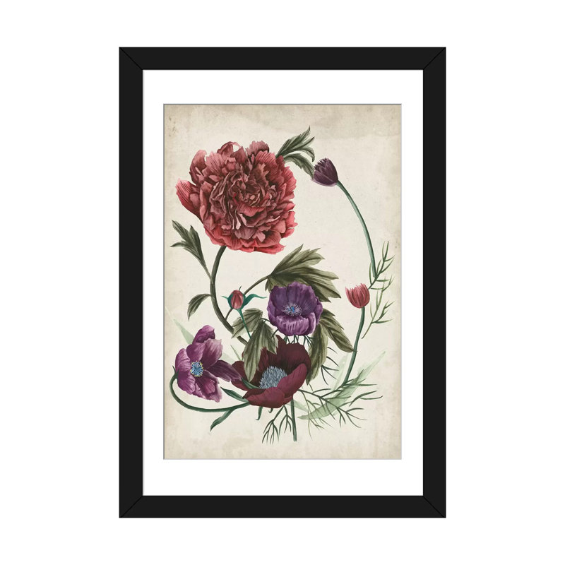 «Antique Peony I», impression sur toile, H 24 po x l 16 po x P 1 po, Papier d'art encadré noir