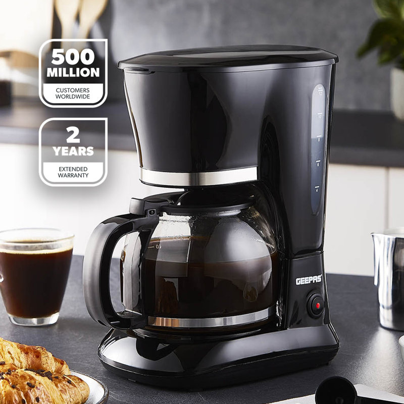 GEEPAS 1.5L Filter Coffee Machine | 800W Coffee Maker for Instant Coffee, Espresso, Macchiato & More | Boil-Dry Protection, Anti-Drip Function, Automatic Turn-Off Feature 