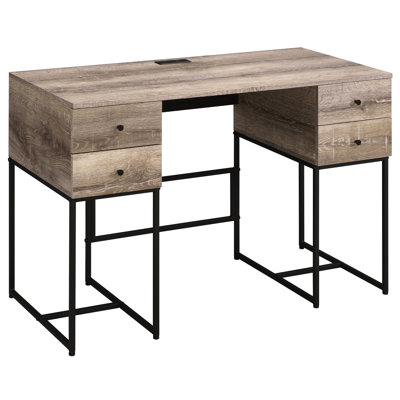 Bureau rustique en chêne et noir avec 4 tiroirs pratiques permettant de recharger 4 dans le style - Port de finition pour la performance de bureau