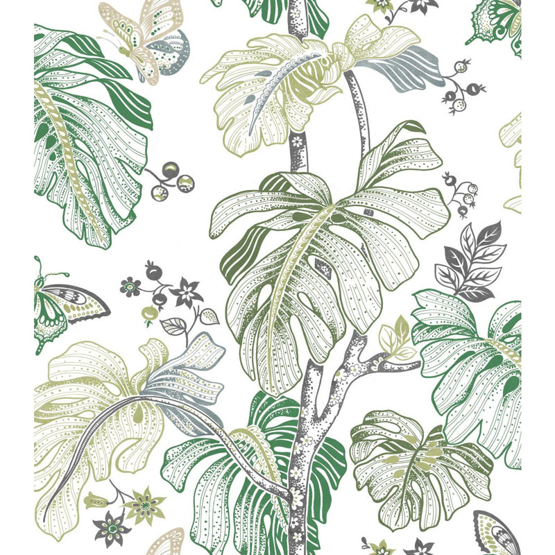 Rouleau de papier peint adhésif L 18,86 pi x l 18 po Lessman Palm, Vert / Gris