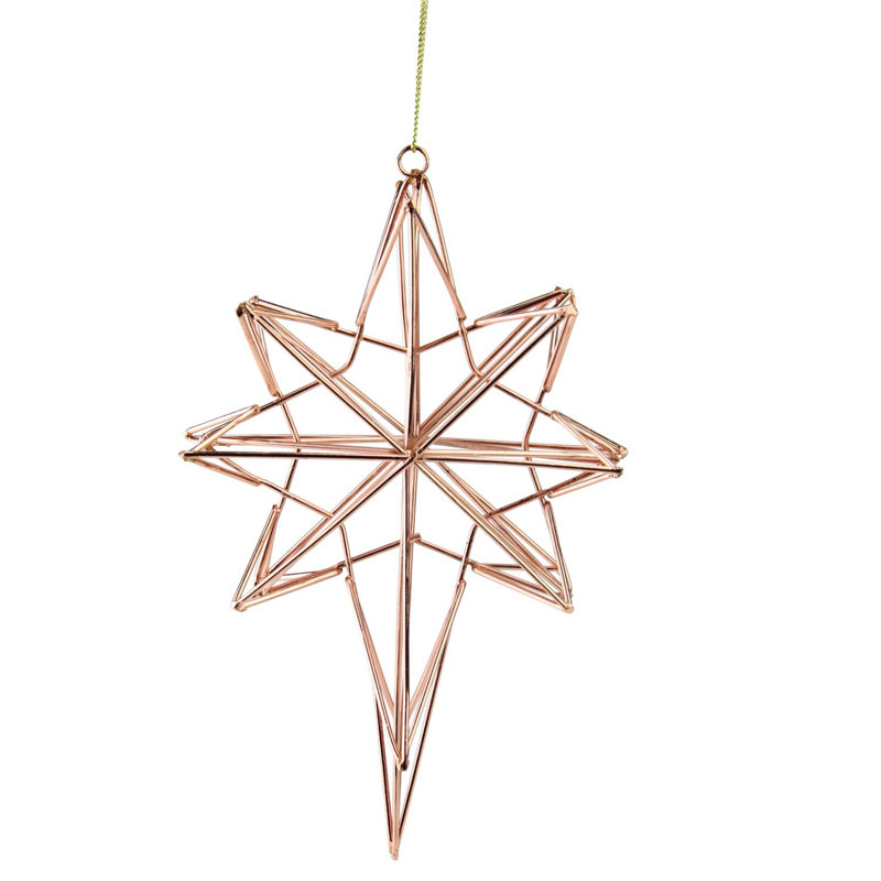 Ornement de Noël en forme d'étoile à 6 pointes géométriques en or rose 6,75 "