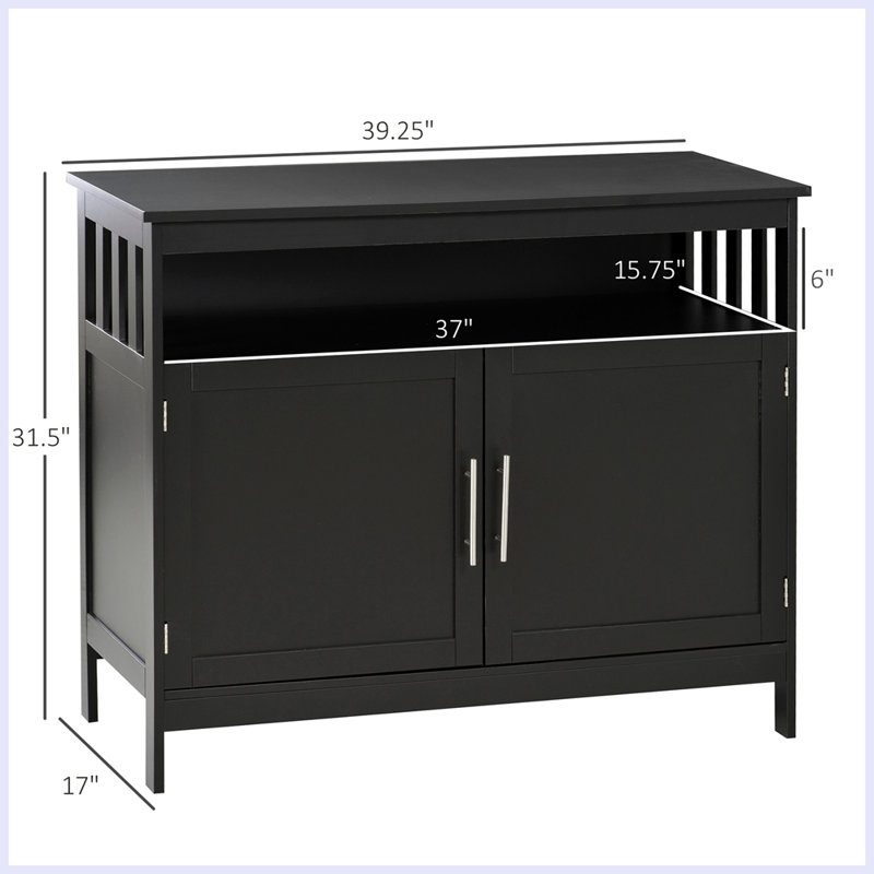 Sideboard Buffet Cabinet, Modern Kitchen Cabinet, Coffee Bar Cabinet With 2-Level Shelf And Open Compartment, Black