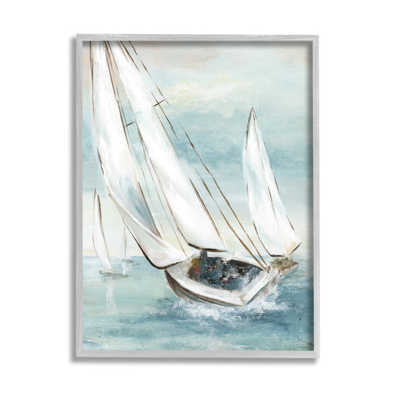 Voilier, embarcation, voile, éclaboussant les vagues de l'océan par Nan - Peinture, H 30 po x l 24 po x P 1,5 po