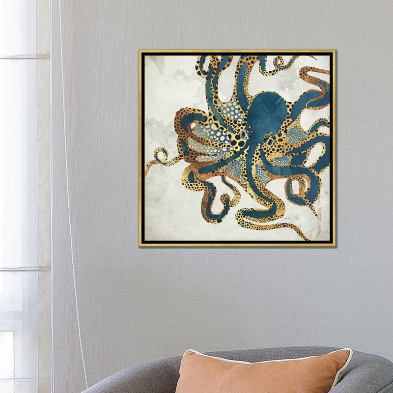 Underwater Dream VI - impression d'art graphique, H 26 po x l 26 po, Toile avec cadre flottant, Doré