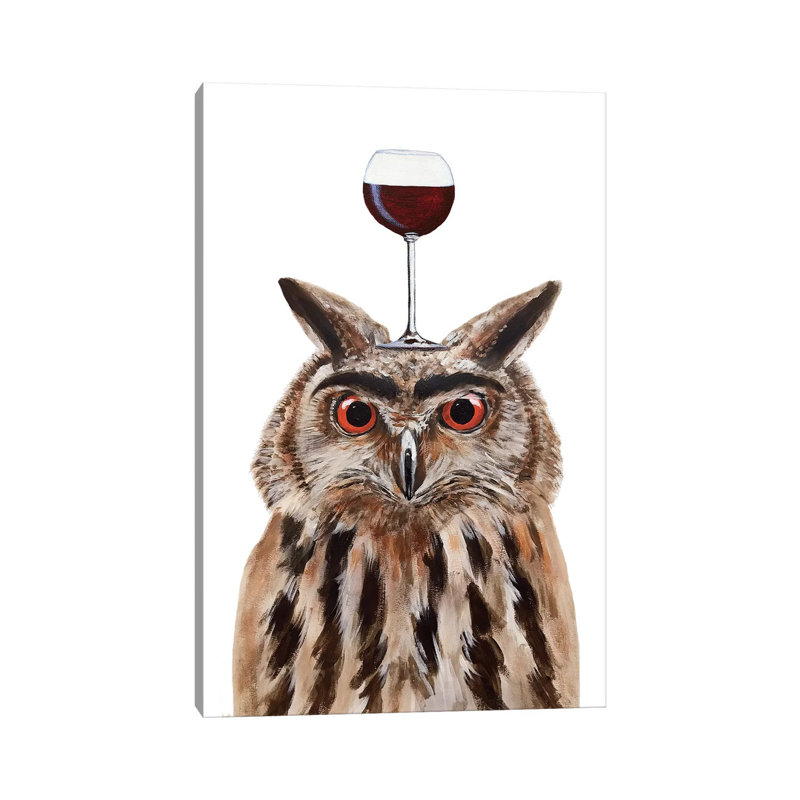 Owl With Wineglass by Coco De Paris - Wrapped Canvas Print, 30.48 cm H x 45.72 cm W