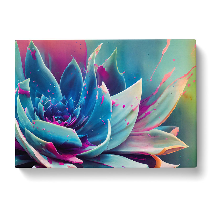 Succulent Plant Paint Splash Abstract - Wrapped Canvas