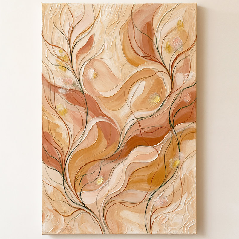 «Warm Neutral Abstract Swirl», art botanique texturé sur toile, 18 po x 24 po, Toile tendue sans cadre