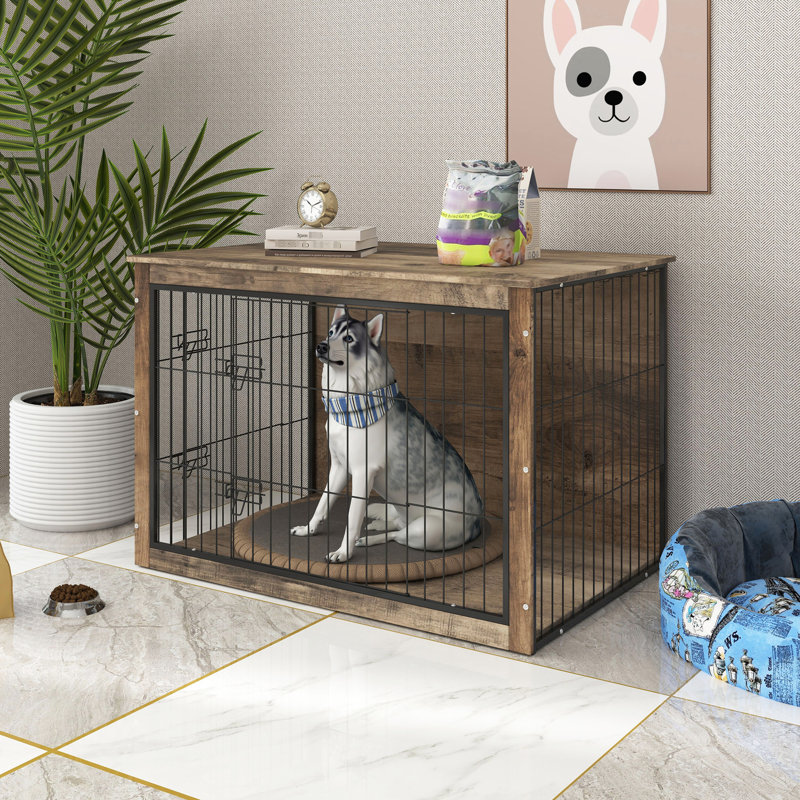 Niche élégante pour chien avec double entrée - Abri pour animaux confortable en bois