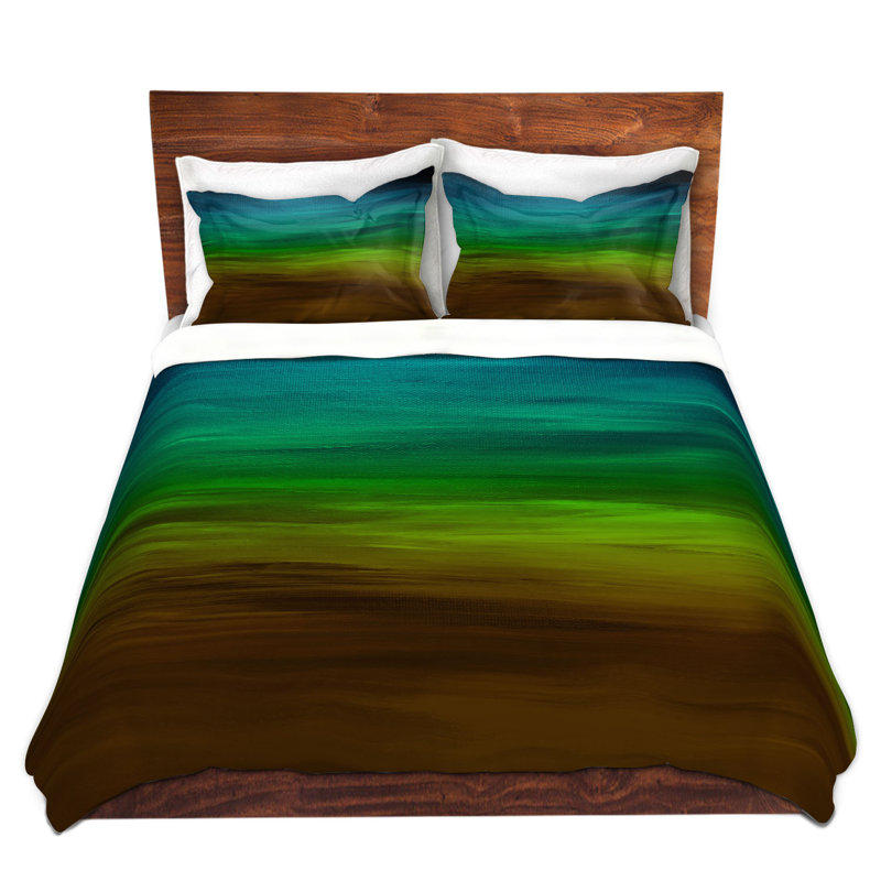 Ensemble de housse de couette Coastal Sunset, 1 housse + 2 taies très grand lit, Bleu / Vert / Brun