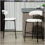 Tabouret de bar 26 po à hauteur de comptoir avec housse en tissu Teddy et îlot de cuisine avec base thermolaquée noire et repose-pieds-487759145