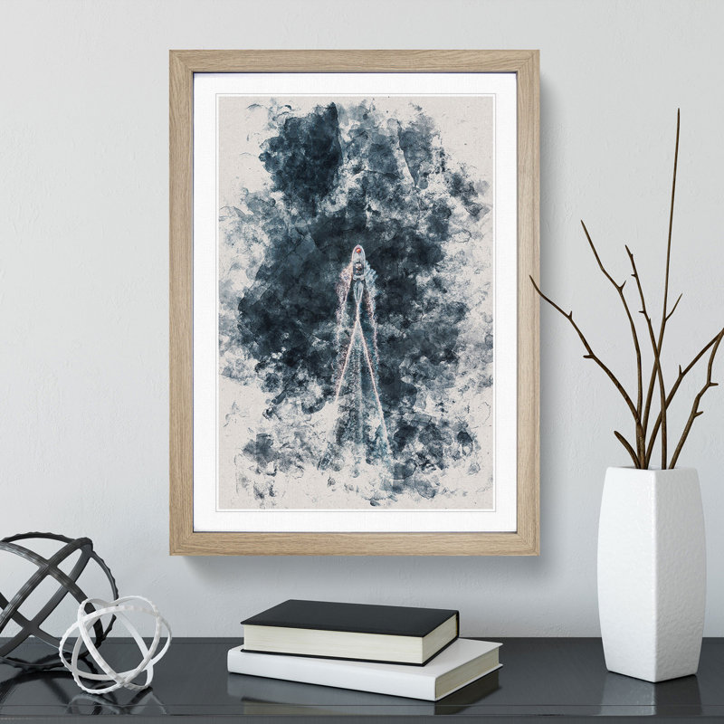 Powered Boat In Sweden - Single Picture Frame Print on Wood, 90cm H x 65cm W x 2cm D, Oak Framed
