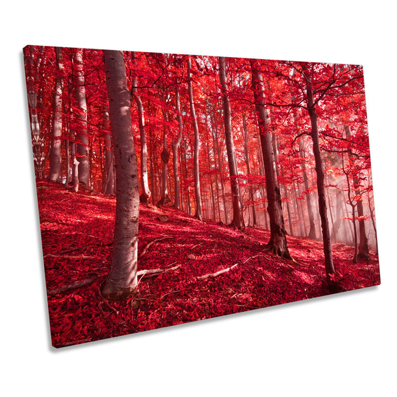 Red Forest Landscape - Wrapped Canvas Print, 81.3cm H x 121.9cm W x 4cm D