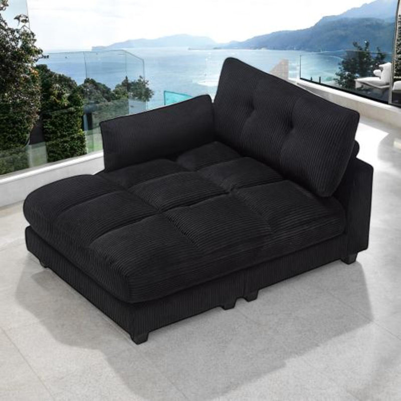 Canapé-lit convertible en velours côtelé avec port de charge USB, porte-gobelet, poche latérale et coussin de dossier réglable avec accoudoirs réglables, canapé-lit moderne et confortable