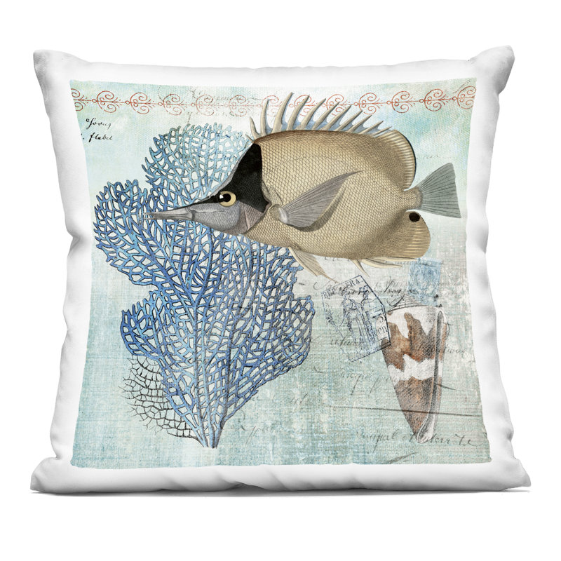 Coussin décoratif imprimé Vintage Style Sea Life, design par Susan Arnot