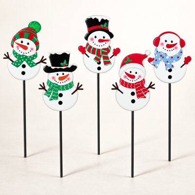 Ensemble de 5 piquets de jardin en métal avec motifs de bonhommes de neige pour Noël