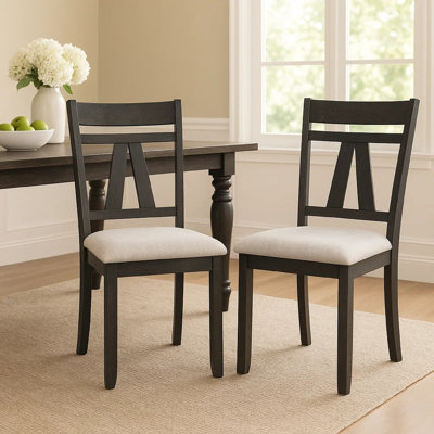 Ensemble de 2 chaises Riby, structure en bois noir, assise en lin gris