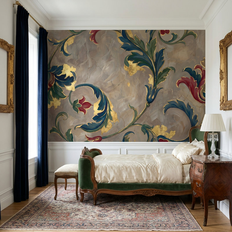 Papier peint floral, 140 po x 108 po, Peler et coller