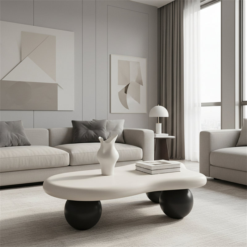 Table basse de 40 pouces avec trois pieds en forme de boule, table d'appoint en forme de nuage, idéale pour le salon, Black