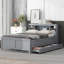 Lit plateforme double avec tête de lit à rangement, USB, lit gigogne simple et 3 tiroirs, gris