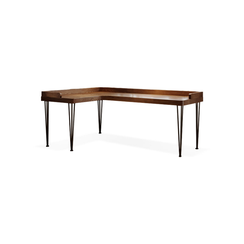 62.99"Walnut L-Shaped Solid Wood desk, Retour à gauche, H 29,53 po x l 62,99 po x P 39,37 po