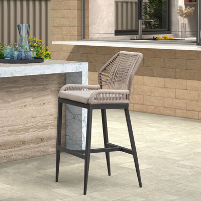 Aluminum Outdoor 28.5'' Bar Stool with Cushion (Set of 1)