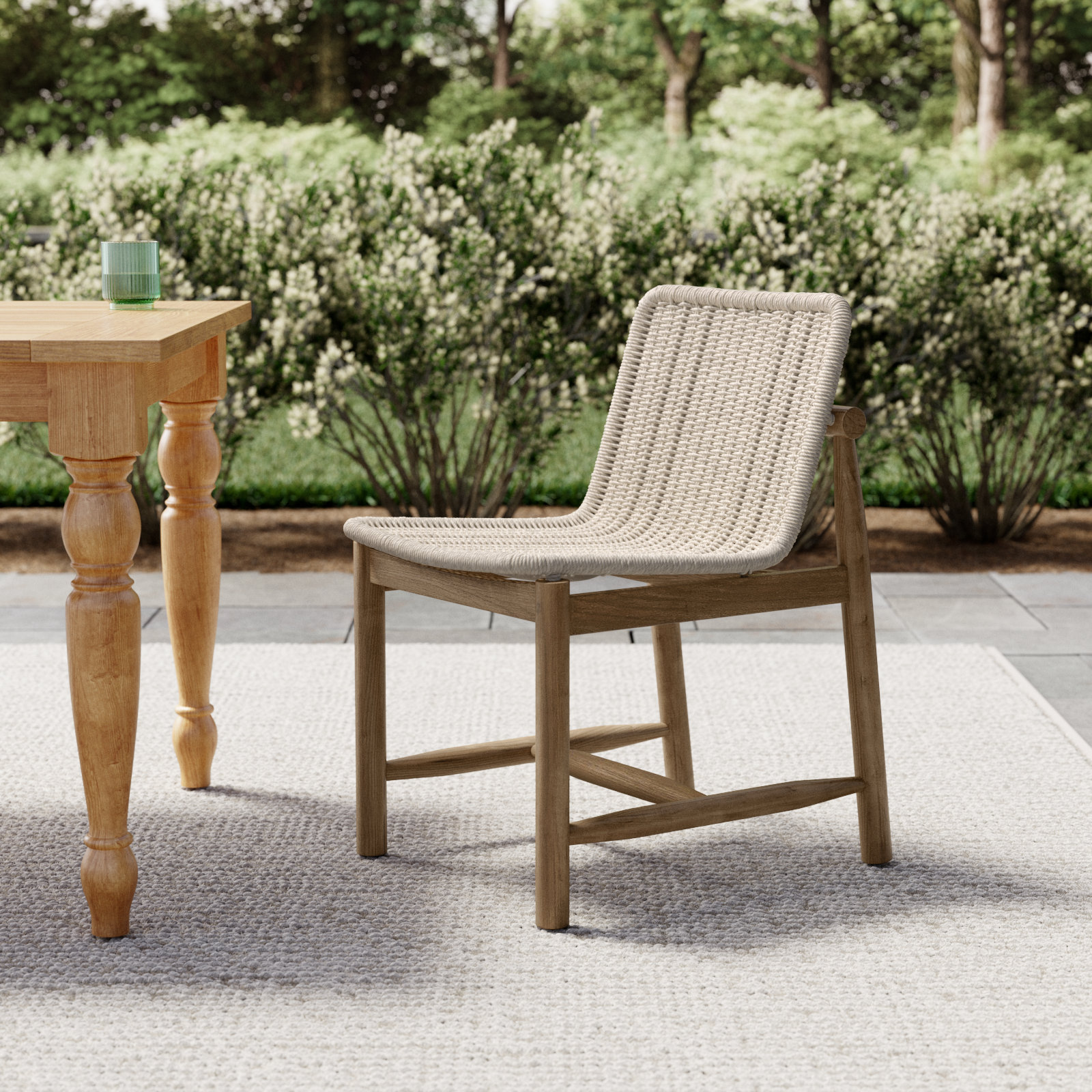 Dume Outdoor Dining Chair, White/Brown