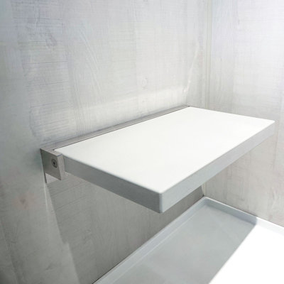 Siège de douche escamotable Preston conforme ADA l 20 po x P 14 po en acier inoxydable blanc et brossé
