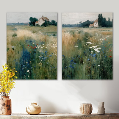 «Farmhouse in the English Meadows» - ensemble d'art mural en métal campagne