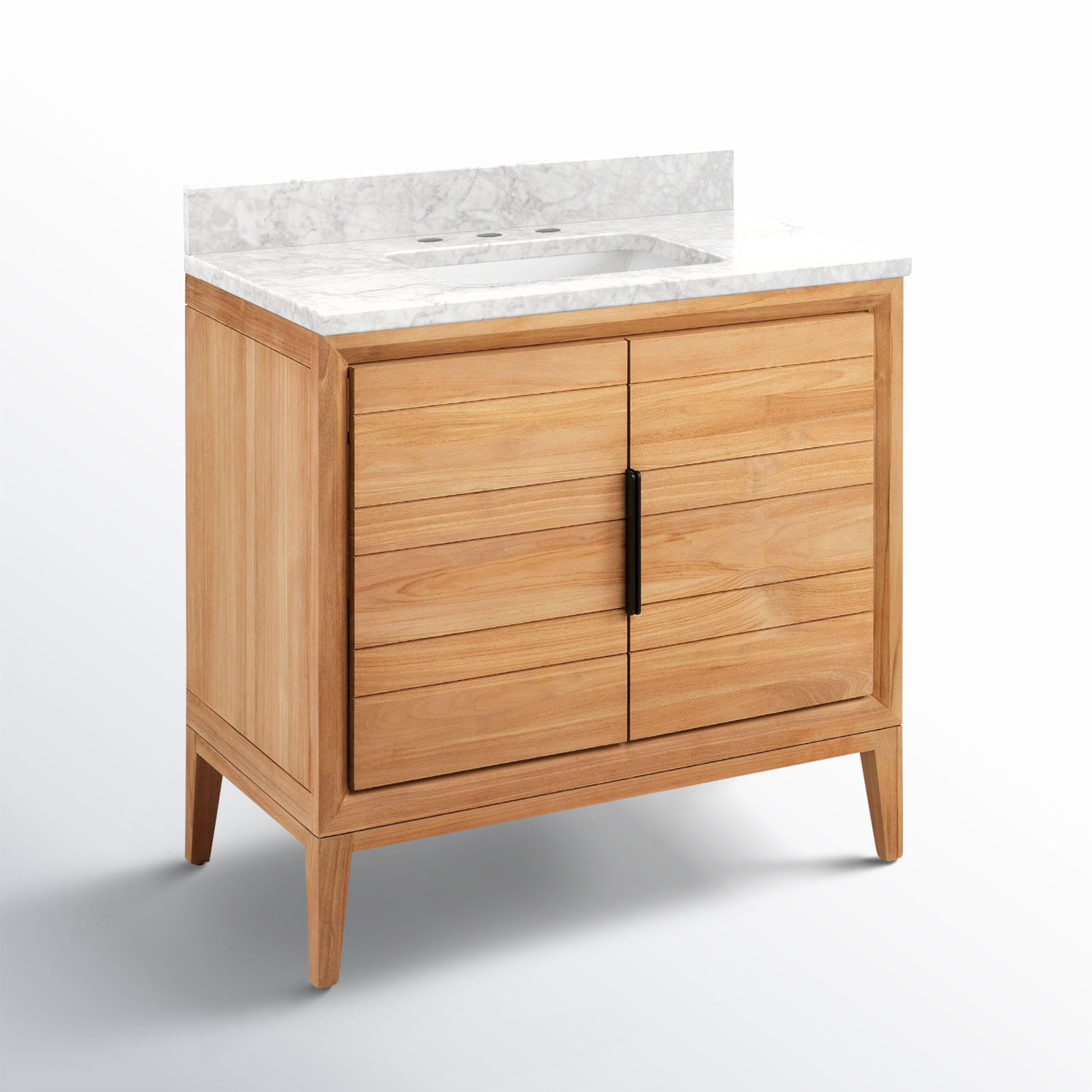 Aliso 36" Single Bathroom Vanity, Carrara Marble, 8" Widespread, Natural Teak