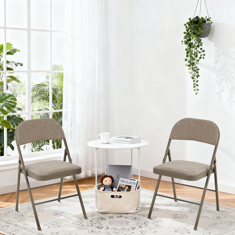 Fabric Padded Folding Chair, Upholstered Stackable Folding Chair Set, Black/Gray, 2