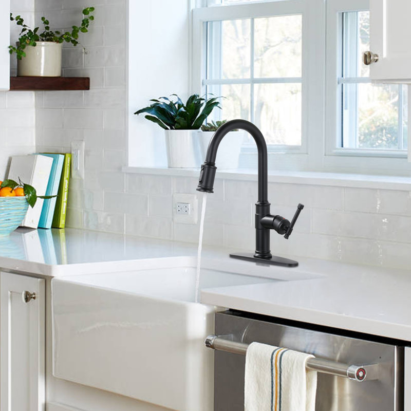 Single Handle Pull Down Sprayer Kitchen Faucet With 3-Spray Modes In Spot Free Stainless Steel, Matte Black