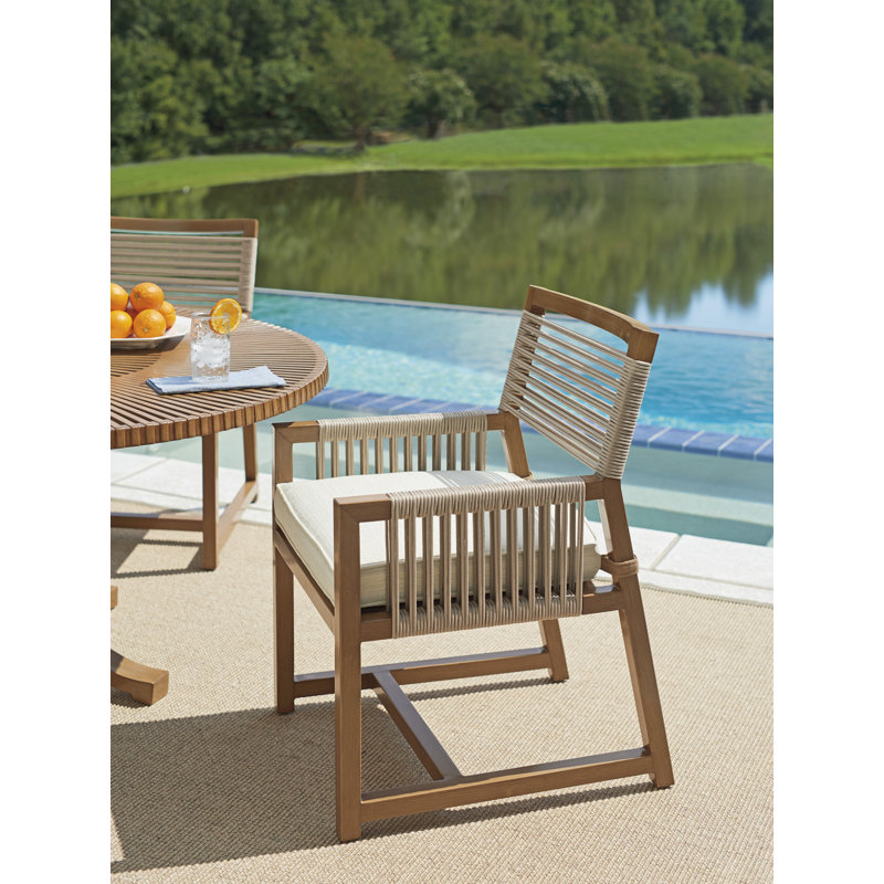 St. Tropez Contemporary Teak-Finish Arm Dining Chair