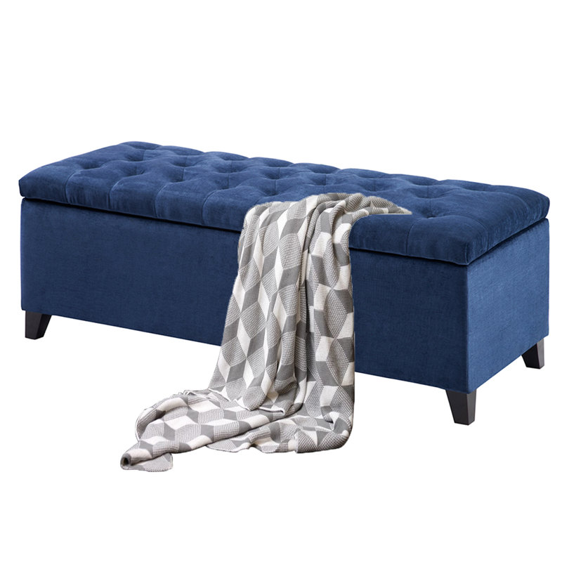Jahmere Polyester Upholstered Storage Bench, Navy