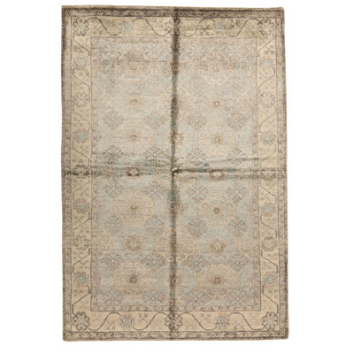 Tapis bleu clair / beige noué à la main de haute qualité
