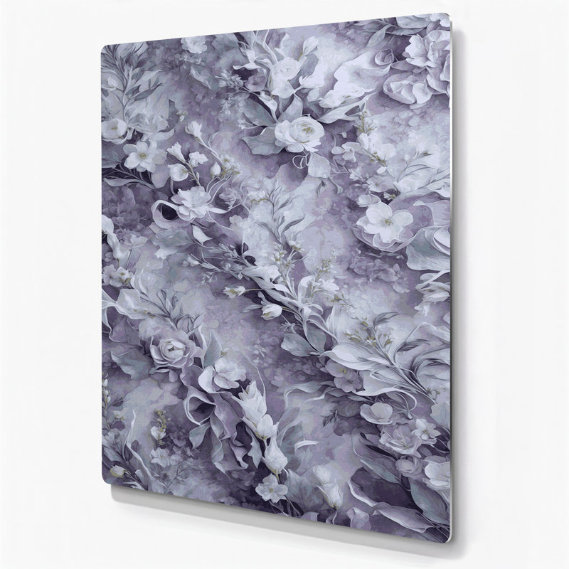 Aquarelle florale 4, art mural gris en métal, H 18 po x l 12 po