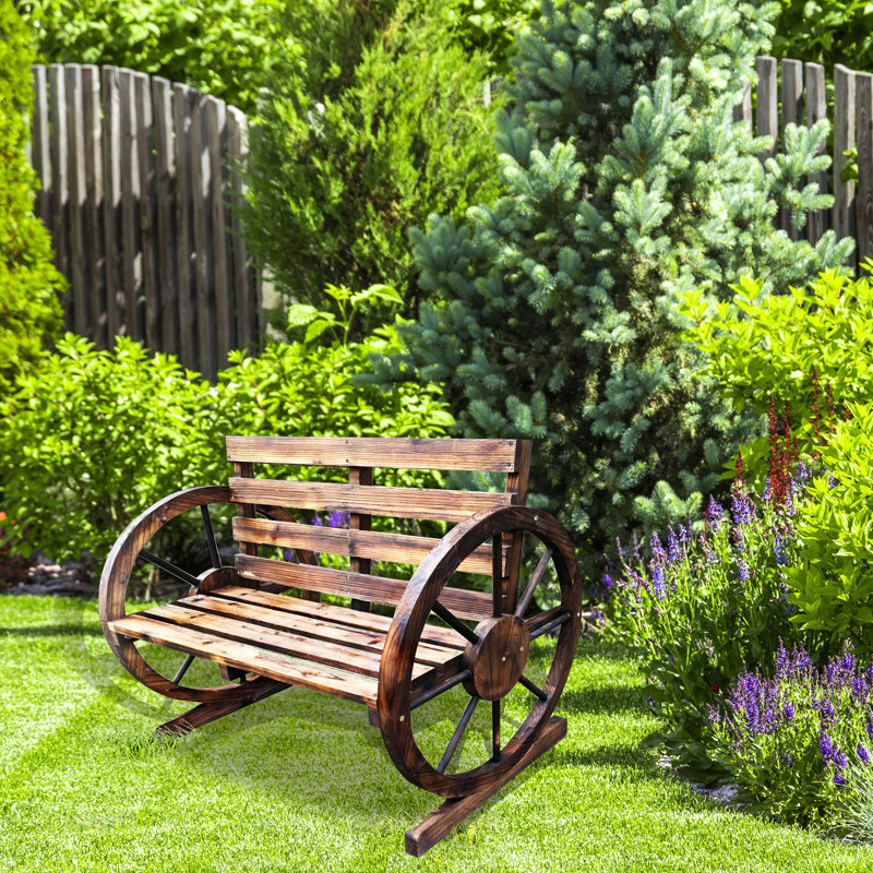 Avanley Outdoor Wooden Wagon Wheel Bench