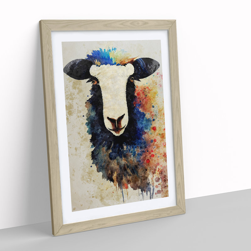 Sheep No.5 - Single Picture Frame Painting, 64cm H x 46cm W x 2cm D, Oak