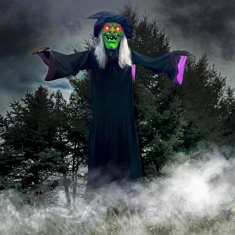 Life-Size Green and Black Polyester Animated Witch Statue