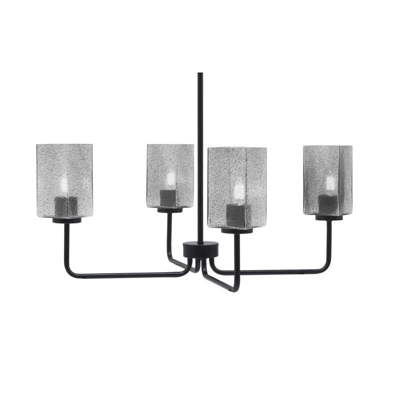 Lustre 4 lumières Amarmula, finition noir mat, verre carré fumée de 3,5 po, Noir, Transparent/noir